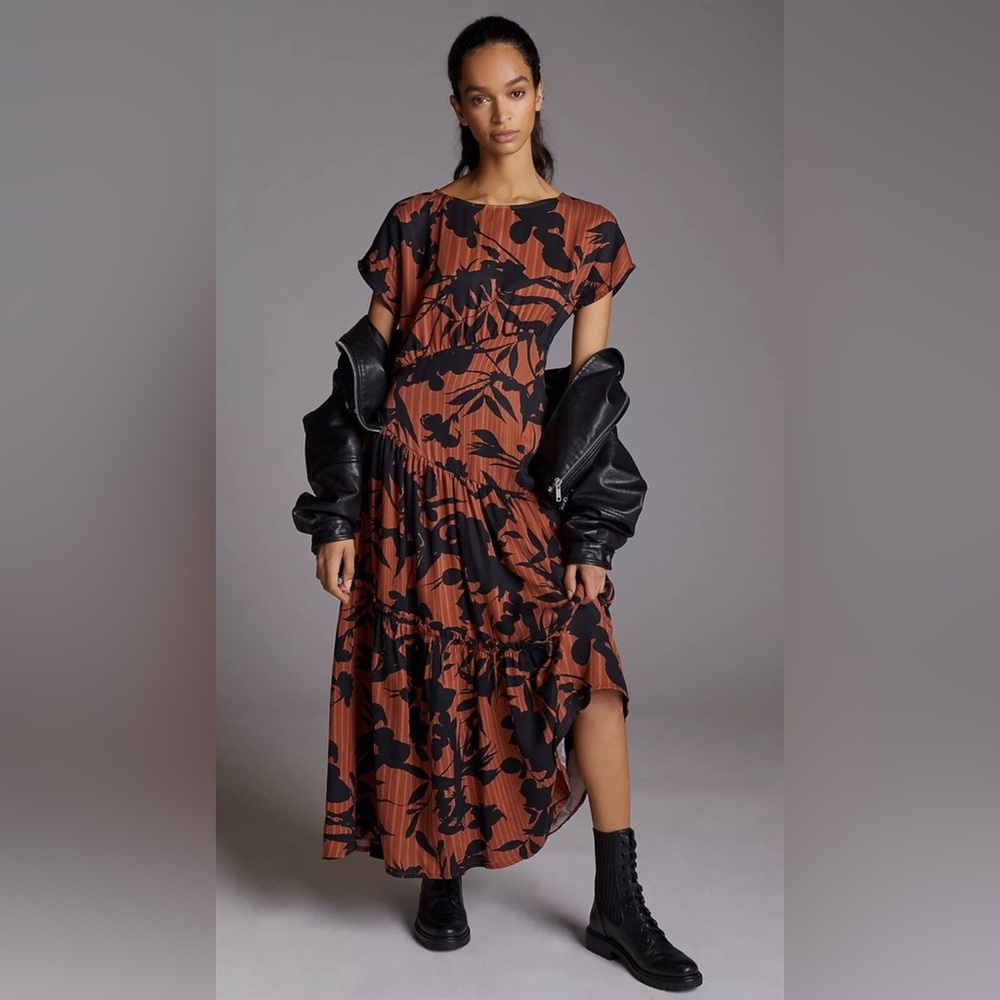 Eva Franco Asymmetrical Floral Maxi Dress